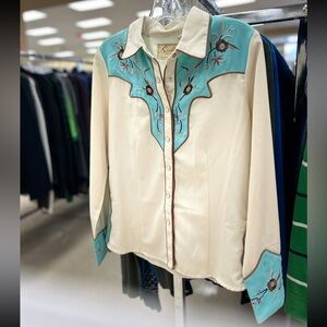 Scully Cream and Turquoise Western Shirt